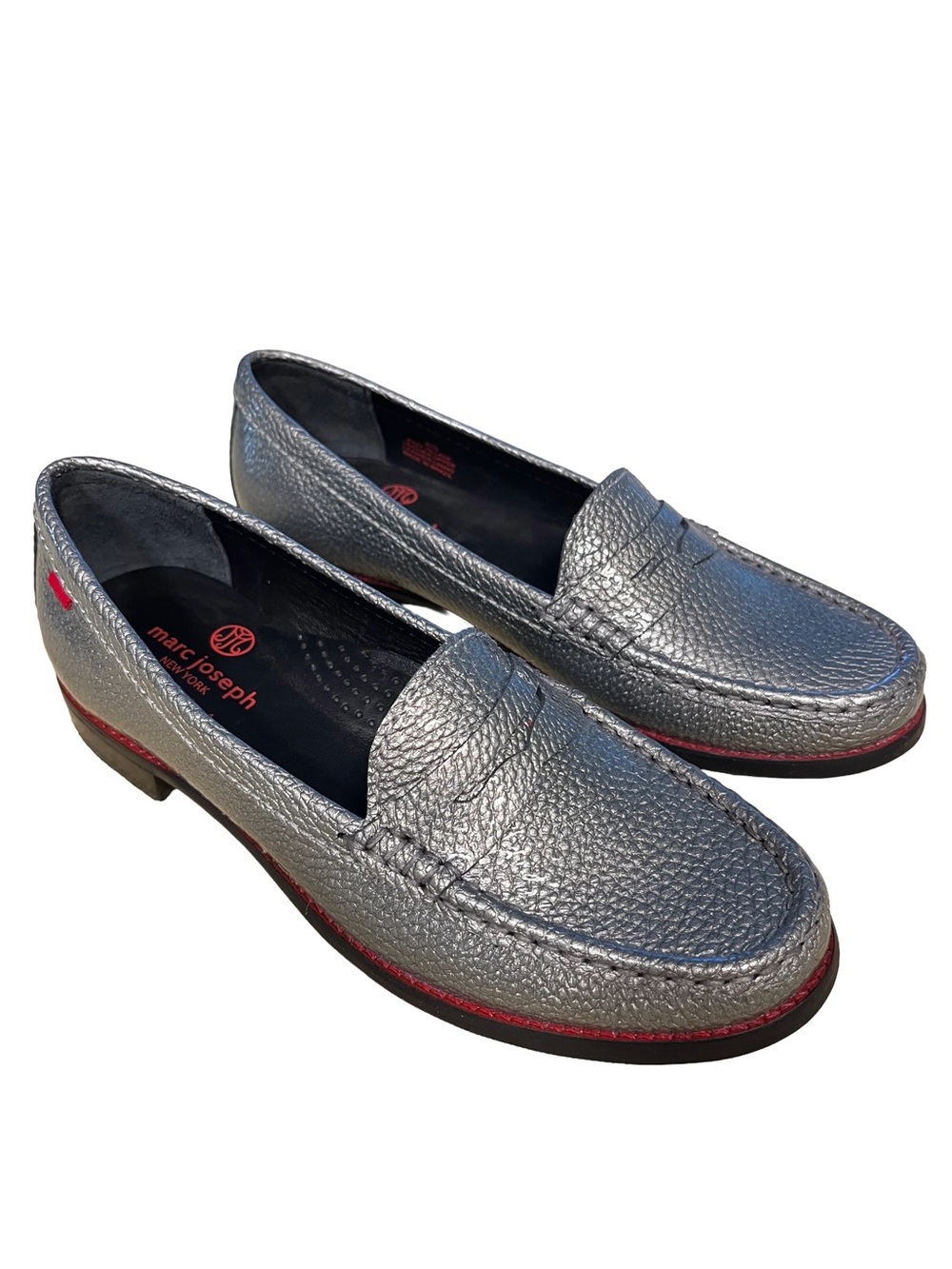 NEW Marc Joseph NY East Village Gray Women Sz 6.5 Leather Penny Loafers Brazil